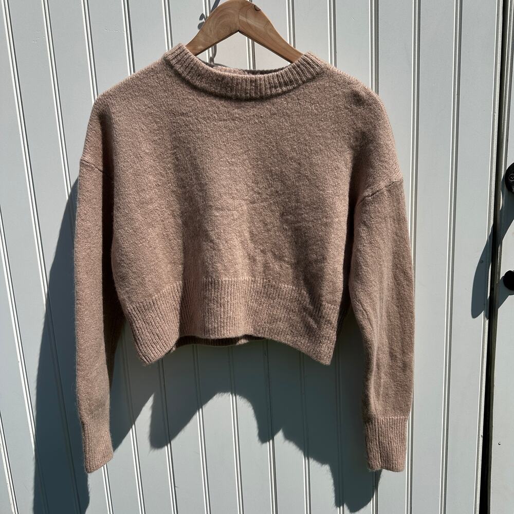 Alo Yoga Wool Cashmere Cropped New Class Crewneck Sweater Chai Latte Size Small